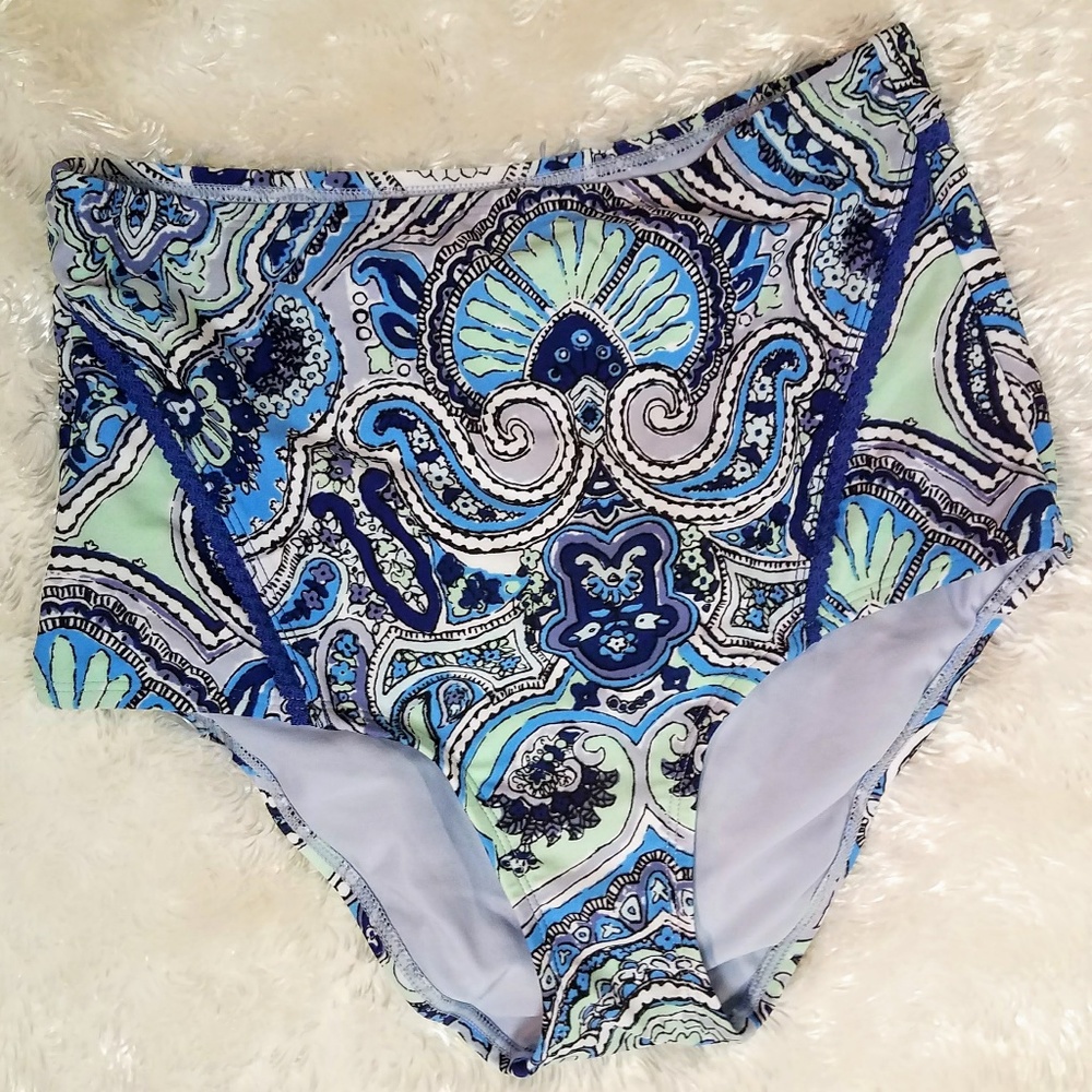 Aerie High Waist Blue Lime Paisley Swim bottom L